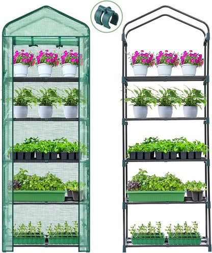 Mini Greenhouse for Indoor Outdoor: Ohuhu Small Plastic Plant Green House 5-Tier Rack Stand Portable Greenhouses with Durable PE Cover for Seedling, Ideal Gardening Gifts for Women Men