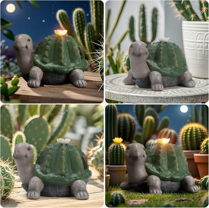 Solar Cactus Turtle Statue Garden Decor Light - Outdoor Decorative LED Flower, Suitable for Patio, Lawnand Garden Decorations, Gifts for Mom