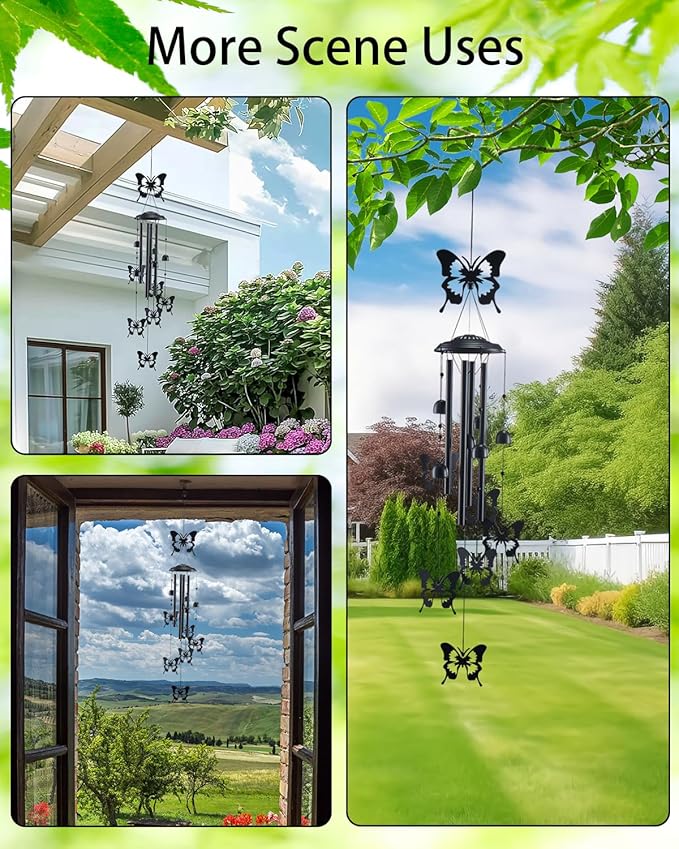 Butterfly Wind Chimes for Outside, Metal Windchimes Outdoors Clearance with 4 Aluminum Tubes, Garden Patio Yard Home Decor, Butterfly Gifts for Pet Lovers Mom Grandma, Unique Festival Birthday Gift