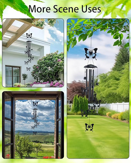 Butterfly Wind Chimes for Outside, Metal Windchimes Outdoors Clearance with 4 Aluminum Tubes, Garden Patio Yard Home Decor, Butterfly Gifts for Pet Lovers Mom Grandma, Unique Festival Birthday Gift