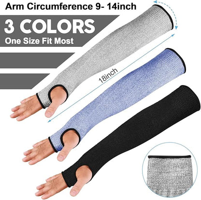JaGely 6 Pairs Level 5 Cut Resistant Sleeves with Thumb Hole 18 Inches Arm Protection Sleeve Farmer Gardening (Black,Gray,Blue)