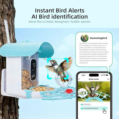 Bird Feeder with Camera, Smart Bird Cam with AI Identify BirdSpecies, Auto Record BirdVideo, Instant Notifications, 2K Video Live Stream Camera with Solar Panel for Birds Lover (Blue)