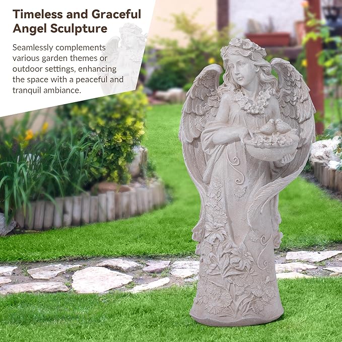 Hanna Roberts Outdoor Statues Angel Décor Garden Statue,23.5" H Angel Statue, Resin Angel with Bird Figurine,Gifts for Women and Men,Outdoor Garden Decor Ornaments for Outside (White)