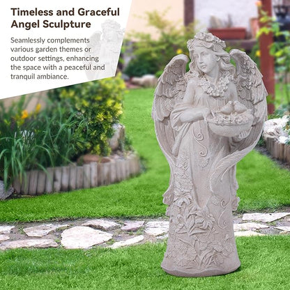Hanna Roberts Outdoor Statues Angel Décor Garden Statue,23.5" H Angel Statue, Resin Angel with Bird Figurine,Gifts for Women and Men,Outdoor Garden Decor Ornaments for Outside (White)