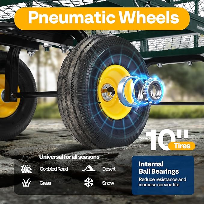 VIVOHOME Garden Cart Steel Heavy Duty 900 LBS Yard and Garden Wagon with 10 inch Tire and Handle Attach to ATV or Tractor Green