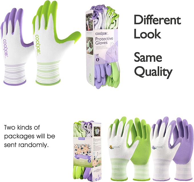 COOLJOB 6 Pairs Gardening Gloves for Women Ladies, Breathable Rubber Coated for Yard Garden, Outdoor Indoor Protective Work, Medium Size, Lavender Purple & Apple Green