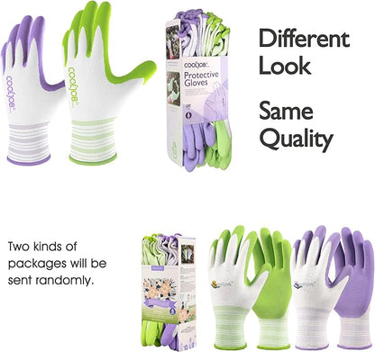 COOLJOB 10 Pairs Gardening Gloves for Women Ladies, Breathable Rubber Coated for Yard Garden, Outdoor Indoor Protective Work, Medium Size, Lavender Purple & Apple Green