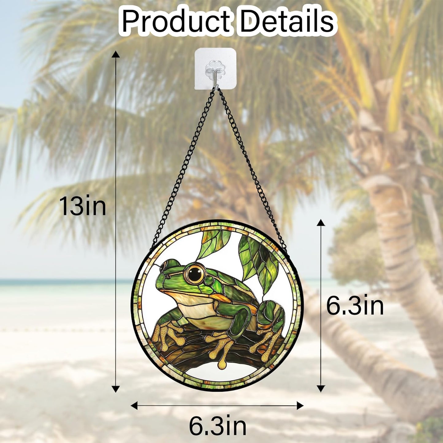 Stained Glass Window Hanging, Frog Green Leaf Sun Catchers Colorful Glass Panel Cool Suncatcher Decor for Birthday for Women, Men, Wife, Aunt, and Mom 6.3 in