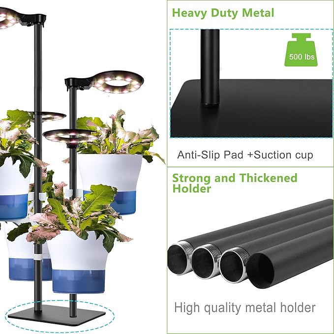 Indoor Plant Hydroponics Growing System Tower Kit with Grow light,Herb Vegetable Indoor Garden Growing System with Standing Floor Tall LED Grow Light,Height Adjustable with Timer & Metal Stand (Large)