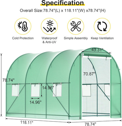 Greenhouse, 10’x7’x7’ Walk-in Greenhouse Heavy Duty Tunnel Green House with 6 Ventilated Mesh Windows & Zippered Roll-up Door, Large Plant Garden Hot House Outdoor with Reinforced Frame