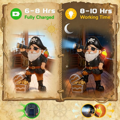 Solar Pirate Gnome Statue – Whimsical Outdoor Garden Decor for Yard, Patio, Lawn, Backyard – Ideal Gift for Women, Garden Lovers, Moms, Birthdays