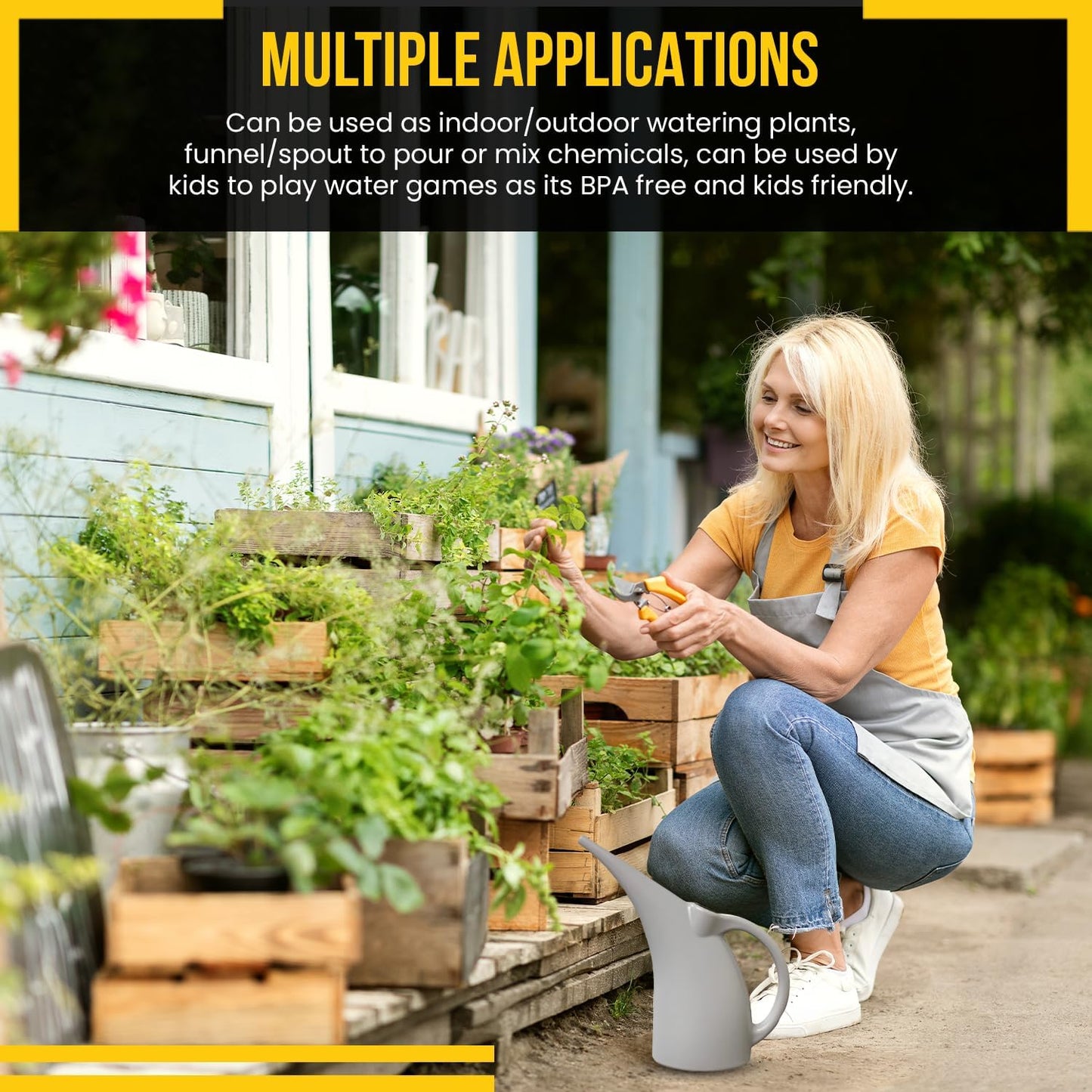 KP KOOL PRODUCTS Watering Can 1/2 Gallon - Small Watering Can for Indoor Plants - Outdoor Watering Can - Gray Plant Waterer - Plastic Watering Can for Garden - 1 Pack