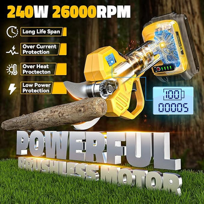 Pruning Shears Compatible with DeWalt 20v Battery, 1.5-2-Inch Cordless Electric Pruner with LCD Display & Imported SK7 Steel Blades for Gardening Tree Pruning(No Battery)