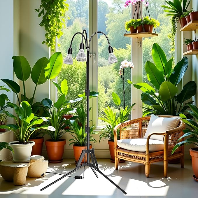 SANSI Grow Lights for Indoor Plants, 96W Full Spectrum Grow Light, No Dimmable 35-64 inches Detachable Tripod Standing Grow Lights, High PPFD 3 Pack of Par25 32W Bulb Plant Lights for Indoor Growing