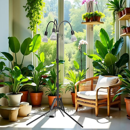 SANSI Grow Lights for Indoor Plants, 96W Full Spectrum Grow Light, No Dimmable 35-64 inches Detachable Tripod Standing Grow Lights, High PPFD 3 Pack of Par25 32W Bulb Plant Lights for Indoor Growing