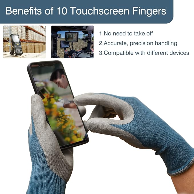 COOLJOB Micro-Foam Nitrile Safety Work Garden Gloves with Touchscreen Fingers, 6 Pairs Lightweight Working for Men’s Sweaty Hands, Non-slip Coated Grip Fits Most Tasks, Xlarge, Blue & Black