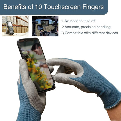 COOLJOB 2 Pairs Micro-Foam Nitrile Safety Work Garden Gloves with Touchscreen Fingers, Lightweight Working for Men’s Sweaty Hands, Non-slip Coated Grip Fits Most Tasks, X-Large, Blue & Black
