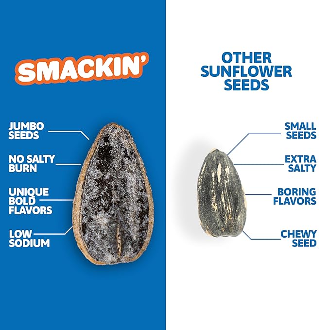 SMACKIN' Sunflower Seeds, Roasted Jumbo Small-Batch, American Made - Dill Pickle. 1.5oz bags (6 Pack)