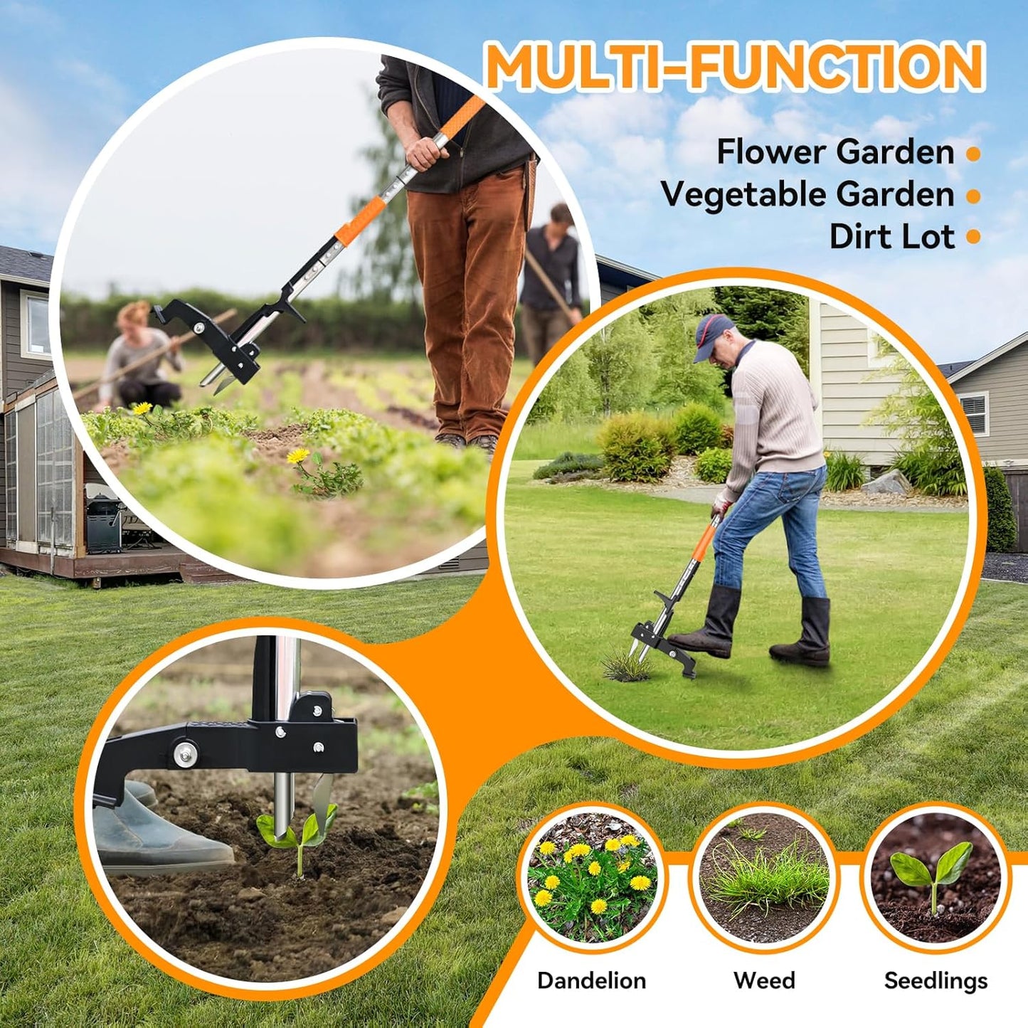 Weed Puller Tool,Detachable Stand Up Weed Puller with Long Handle,3-Claw Steel Head Weeder Tool,No Bending/Kneeling for Lawn, Yard & Garden Tool,Easily Remove Weeds