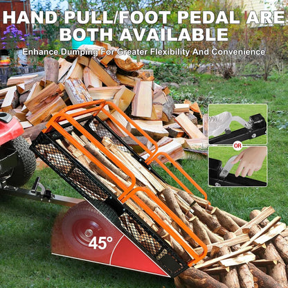 Heavy Duty ATV Utility cart, 1600LB Capacity Utility Trailer with Dual Dumping Modes (Manual/Foot Pedal), Steel Dump Cart with All-Terrain Tires & Dual Bearings for Garden, Farm, Firewood