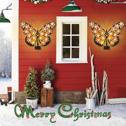 for Women Solar Lights Outdoor Metal Butterfly Wall Decor with 30 Led - 13.5" Outdoor Fence Wall Art,Hanging Decoration for Garden Patio Porch Yard,Xmas Gifts for Mom Grandma