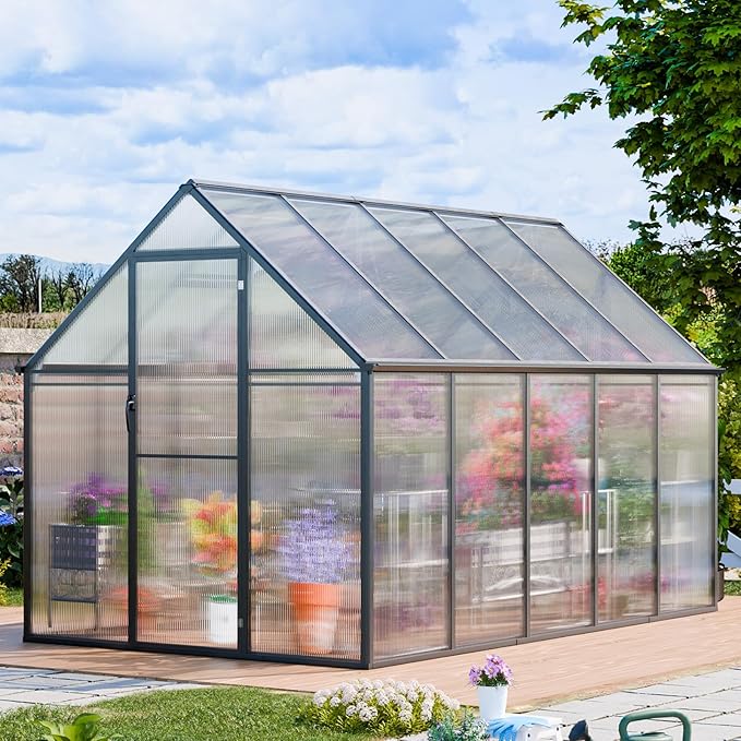 CDCASA 10.3x6.2x6.7 FT Greenhouse for Outdoors, Easy Assembly Thicker Aluminum & Polycarbonate Greenhouses w/2 Windows, Swing Door, Walk-in Green House for Outside, Patio, Backyard, Garden