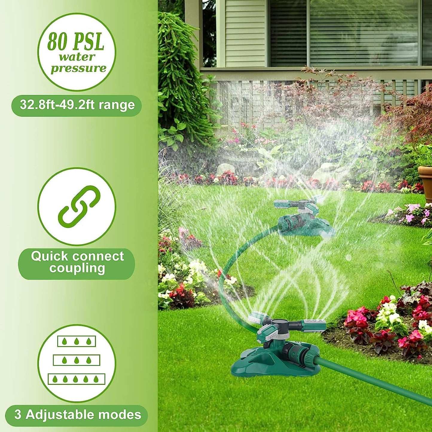 Garden Sprinkler,Upgrade Lawn Sprinklers Automatic 360 Degree Rotating Irrigation System, Garden Hose Sprinkler for Yard/Built in 36 Units Angle Spray Nozzles-1Pack(Green)