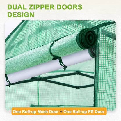 EAGLE PEAK 8x6 Portable Walk-in Greenhouse Instant Pop-up Indoor Outdoor Plant Gardening Green House Canopy with Dual Roll-up Zipper PE Door & Upgraded Screen Mesh Door, PE Cover, Green/Clear