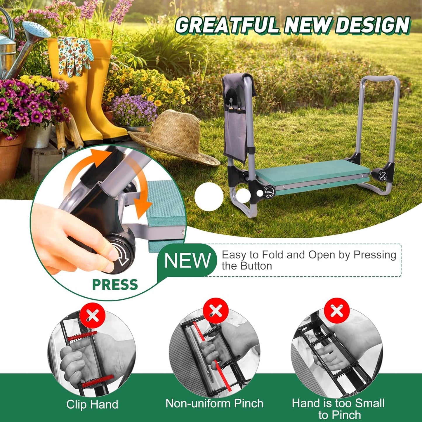 2023 Garden Kneeler and Seat Bench Workseat Folding Gardening Bench with 8" Upgrade Widen EVA Foam Kneeling Pad and Detachable Tool Pouch 2 in 1 Portable Gardening Stools for Back Yard Outdoor Fishing