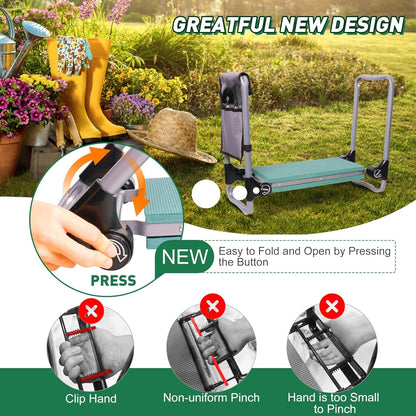 2023 Garden Kneeler and Seat Bench Workseat Folding Gardening Bench with 8" Upgrade Widen EVA Foam Kneeling Pad and Detachable Tool Pouch 2 in 1 Portable Gardening Stools for Back Yard Outdoor Fishing