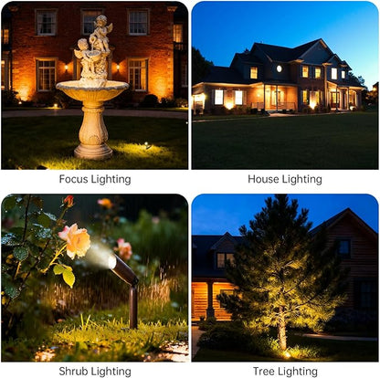 Outdoor Low Voltage Landscape Lighting - 12V Cast Aluminum Spot Lights with 5W 3000K Warm White LED Bulb Waterproof Spotlights Uplights with Wired Connectors for Yard Pathway Garden Tree Wall , 4 Pack