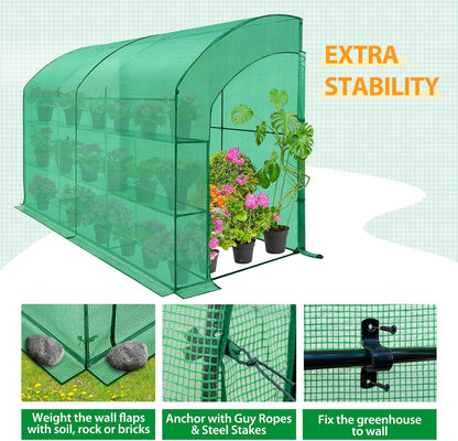 EAGLE PEAK 3 Tier Lean to Portable Greenhouse, Heavy-Duty Indoor & Outdoor Garden with Wire Shelves, 2 Roll-Up Zipper Doors, Easy Assembly, 120"x60"x84" Clear/Green PE Cover