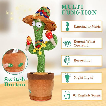 MIAODAM Talking Cactus Dancing Cactus Toy for Baby Toddler, Singing Plush Repeats What You Say for Kids with 60 English Songs Mimicking Toy for Baby Gift