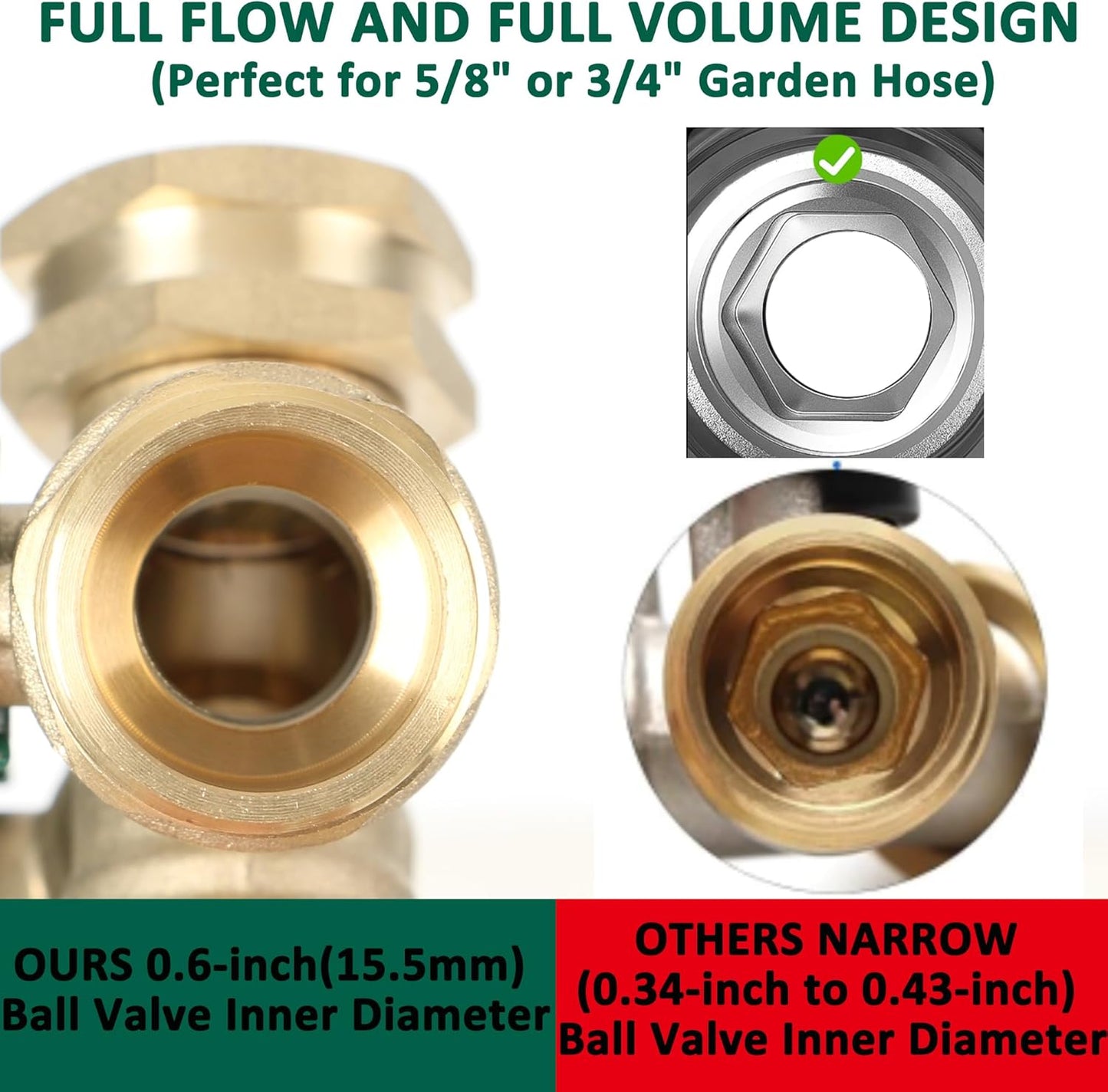 STYDDI Garden Hose Splitter Full Flow, Brass Heavy Duty Hose Splitter 2-Way High Flow, All Metal Hose Y Splitter with Shutoff, Outdoor Faucet Splitter Hose Connector, Water Hose Y Valve Tap Adapter