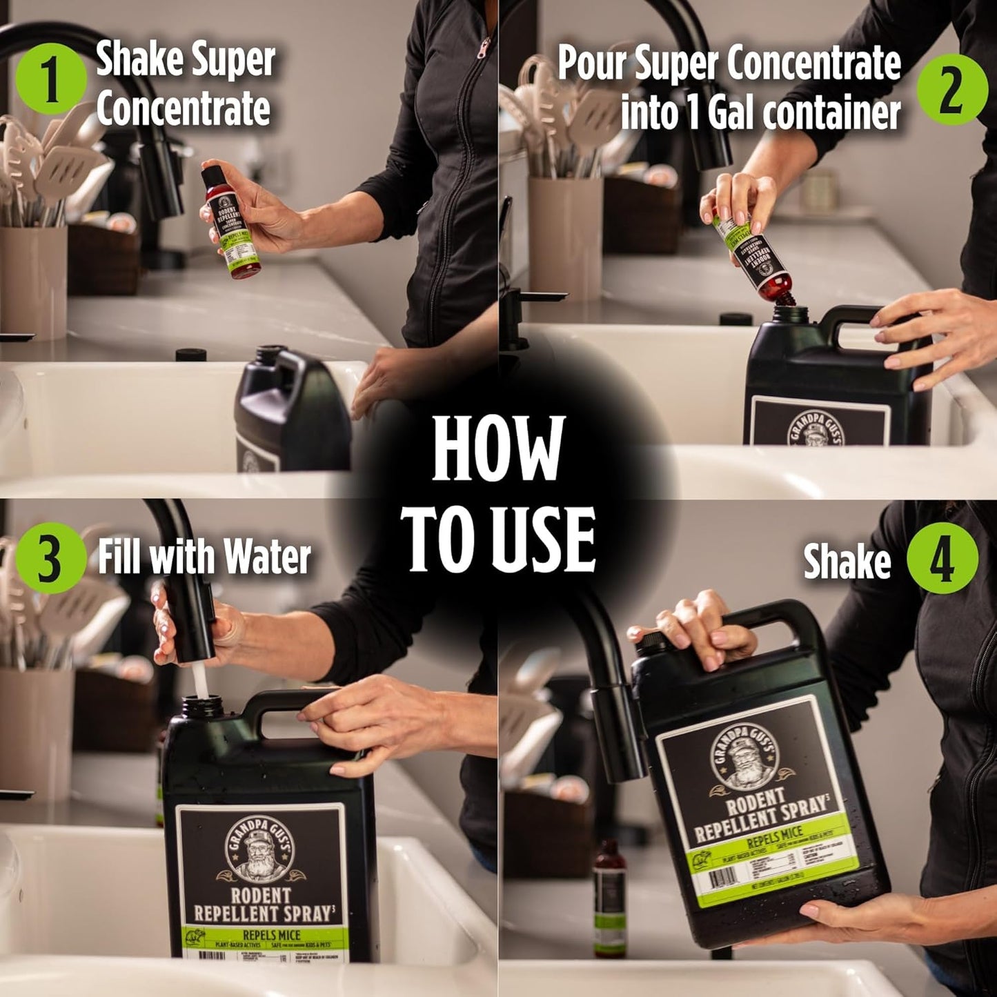 Grandpa Gus's Rodent Repellent Bundle: 1 Gallon Ready-to-Use Spray with Sprayer and 4 oz Super Concentrate (Makes 1 Gallon) for Natural and Effective Rodent Defense in Home and Garage