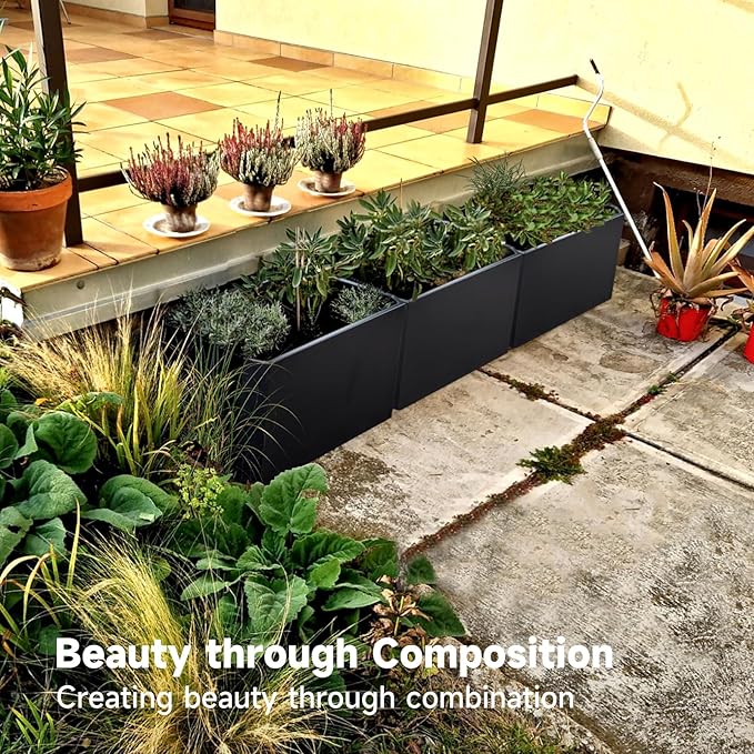 Steel Planter Box-36"x15"x15"-Large Rectangular Planter Indoor or Outdoor Black Matel Planter Box Commercial Residential for Patio Porch Deck Home Backyard