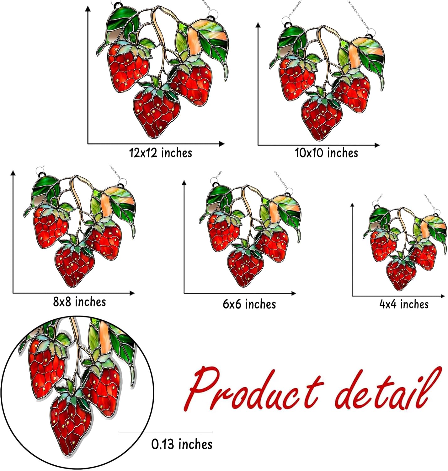 Strawberries Branch Acrylic Suncatcher Stained Glass Effect Window Car Hanging Christmas Ornament Indoor Outdoor Decor Garden Sun Catcher Panel for Berry Lover for Women Mom Grandma