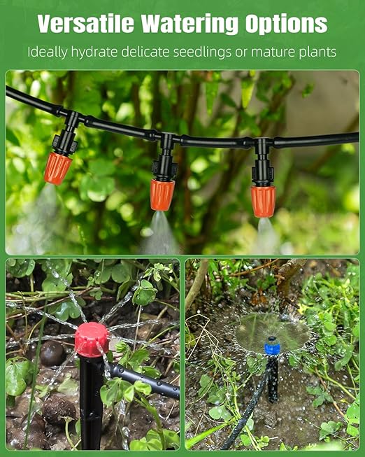 Pawfly 240 ft Drip Irrigation System for Garden, Drip Irrigation Kit with 40ft 1/2" & 200ft 1/4" Tubing Adjustable Emitters Fittings and Accessories, Garden Watering System for Greenhouse Lawn Yard