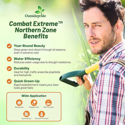 Outsidepride Combat Extreme Northern Zone - 10 Lbs Cold-Hardy, Drought-Resistant Turf Type Tall Fescue & Kentucky Bluegrass Lawn Grass Seed Blend, OptiGrowth Coated for Better Establishment