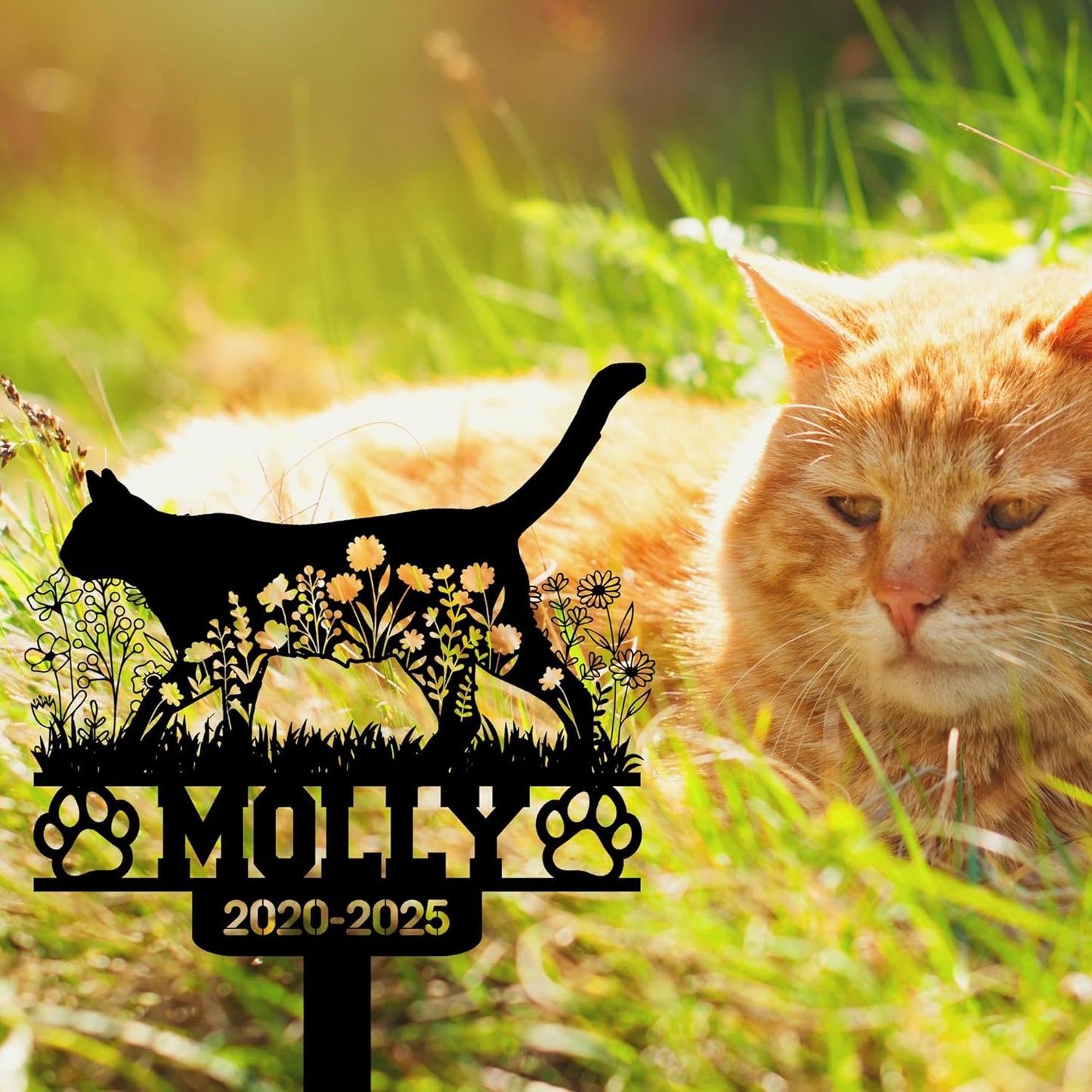 Custom Cat Grave Marker Outdoor, Personalized Pet Headstone for Garden or Cemetery Use, Pet Grave Markers Cat Memorial Stone in Sizes