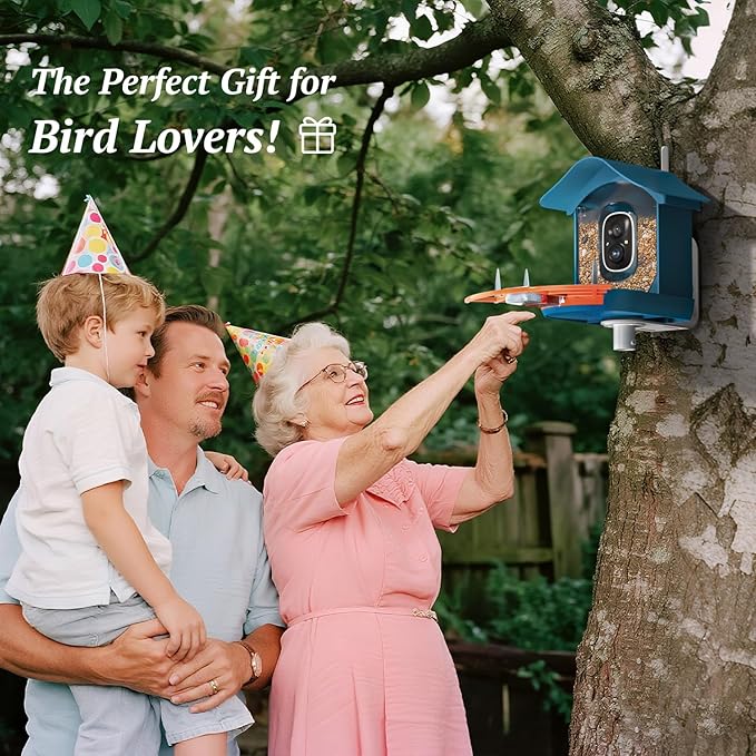 Smart Bird Feeder with Camera, 2K HD AI Identify Birds Species, Bird Watching Camera with Solar Panel, Auto Capture Bi rd Videos & Instant Notifications, Ideal Present for BirdLover