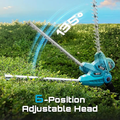SEESII Pole Hedge Trimmer Cordless: Electric Bush Trimmer Tool for Yard - 16" Dual-Action Blade, Detachable Telescoping Pole, Dual 4.0Ah Battery, Powerful Branches Cutter for Tree & Shrubs Pruning