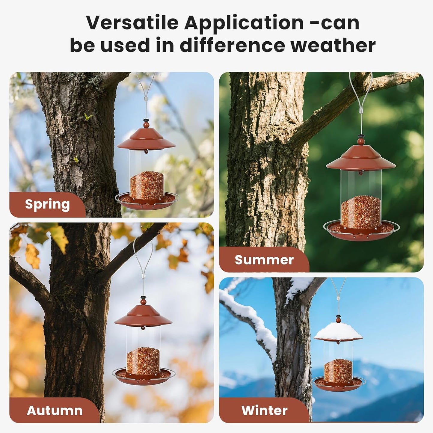 Metal Bird Feeder for Outdoors – 2.4LB Hanging Bird Feeder with 360-degree, Weatherproof & Rust-Resistant, Easy to Fill & Clean for Wild Bird Feeders in Backyard & Garden(Copper)