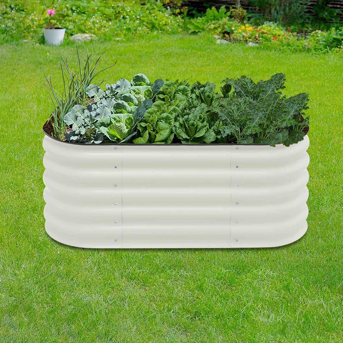 Galvanized Raised Garden Bed Kit, Large Oval Metal Deep Root Planter Box for Outdoor Gardening Planting Plants Vegetables Flower Herb (3.45ft)