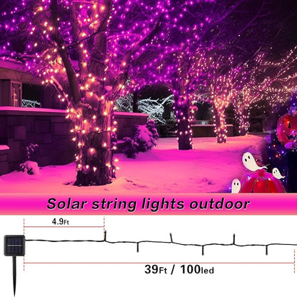 2-Pack Solar String Lights,78Ft Extra-Long 200 LED Waterproof Solar Halloween Lights, 8 Modes for Garden, Patio, Wedding (Purple & Orange)