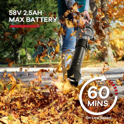 Enhulk 58V 730 CFM Leaf Blower, Brushless Motor, Cruise Control, Turbo Variable-Speeds, CoolBlast Tech, 2.5AH Battery and Charger Included