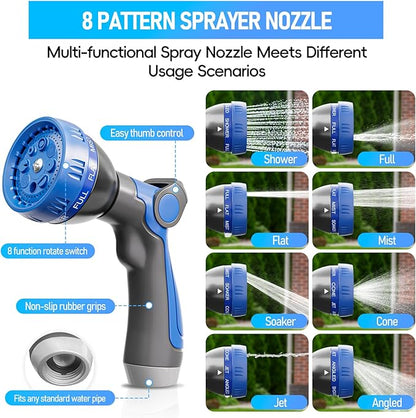 SPECILITE Garden Hose 75ft, 3-Layer Flexible Water Hose with 8 Pattern Spray Nozzle, Non-Expanding & Lightweight Stainless Steel Hose for Yard, Lawn, Outdoor-Leak Proof, No-kink & Tangle-free