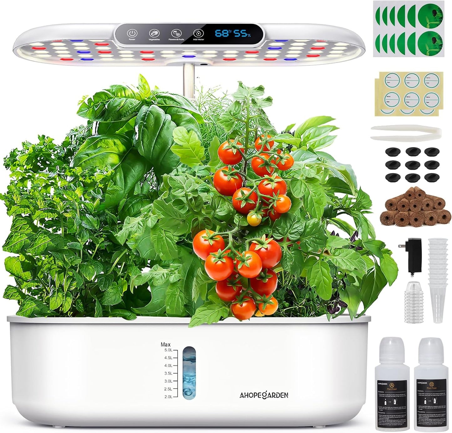 Ahopegarden Hydroponics Growing System with 12 Pods, Indoor Garden Kit with LED Grow Light & LCD Temp Humidity Display, Smart Quiet Pump Planter for Herbs, Lettuce, Vegetables, Kitchen Garden Use