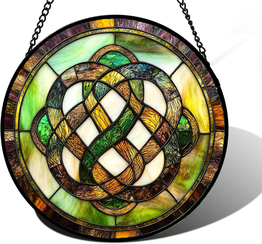 Stained Glass Window Hanging, Tiffany Abstract Totem Sun Catchers Colorful Glass Panel Bless Suncatcher Decor for Birthday for Women, Men, Wife, Aunt, and Mom 11.8x11.8 in