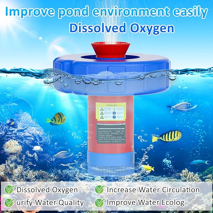 15000 GPH Pond Fountain Aerator - Fully Automatic 110V, 750W (1HP) Floating Fountain and Pond Aerator for Large and Small Outdoor Ponds and Lakes - Pond Fountain with 100 Feet Power Cord.